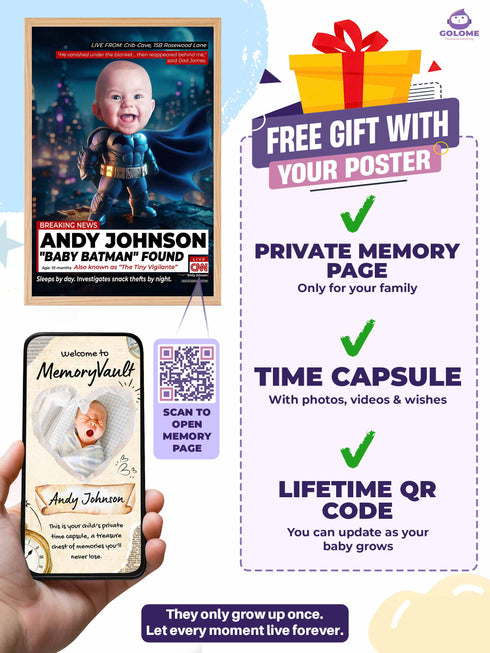 Custom Baby News Poster – Personalized Baby Bat Hero Wall Art